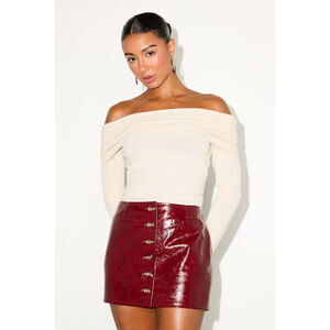 Lulus Oriya Wine Red Patent Button-front Mid-rise Mini Skirt - Size M